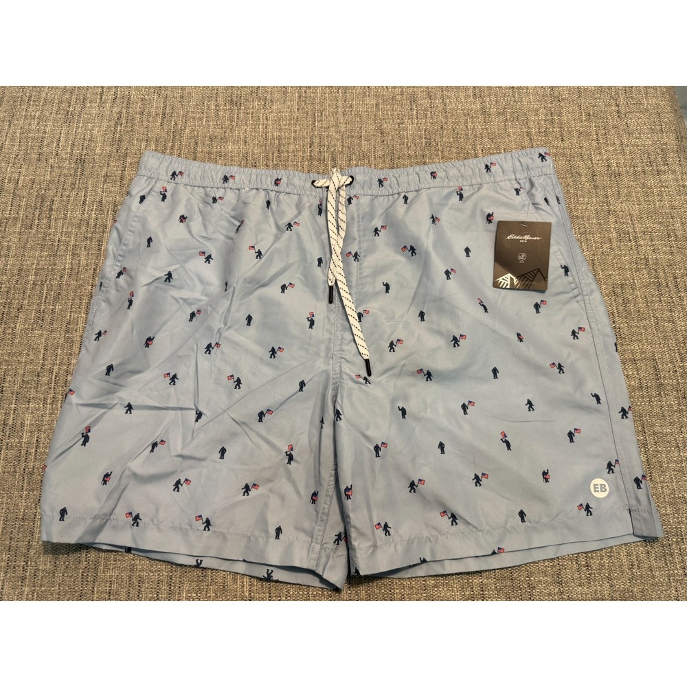 Eddie Bauer Volley Swim Trunks Shorts Men's 2XL Slate Blue Yeti Print 7"‎ Inseam